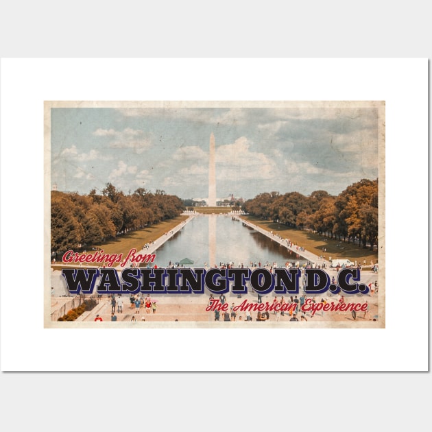 Greetings from Washington D.C. - Vintage-Style Postcard Design Wall Art by fromthereco